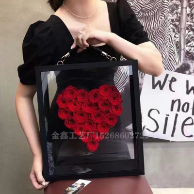 Preserved flower Rose Heart Transparent Acrylic Box Packaging Flowers Bouquent Box Valentine's Day Florist Gift Boxes