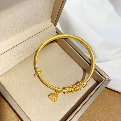 Vietnam Placer Gold Brass Gold-Plated Wristband Bracelet Hollow Flower Bracelet Lotus Seedpod Pendant Ancient Bracelet Female No Color Fading