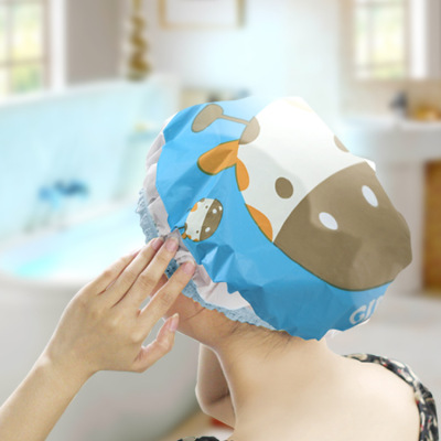 Creative Cute Cartoon PVC Shower Cap Japanese Style Shower Cap Thickened Adult Female Hair Care Keep Dry Bath
