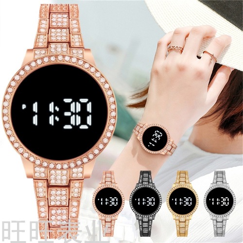 New Popular Steel Band Diamond Touch Screen LED Electronic Watch Women‘s Stylish and Versatile Electronic Watch in Stock