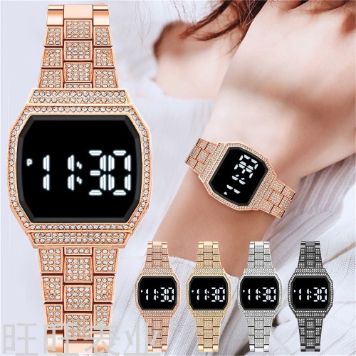 new luxury women‘s steel band diamond touch screen led electronic watch fashion multifunctional sports electronic watch