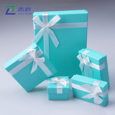 Color Printing Paper Jewelry Box Light Blue Jewelry Box Bow Necklace Box Ring Box Pendant Box Set