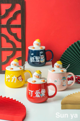 Hot Sale Internet Hot Text Ceramic Cup Cute Creative Water Cup Cartoon Mug with Cover with Spoon Coffee Cup