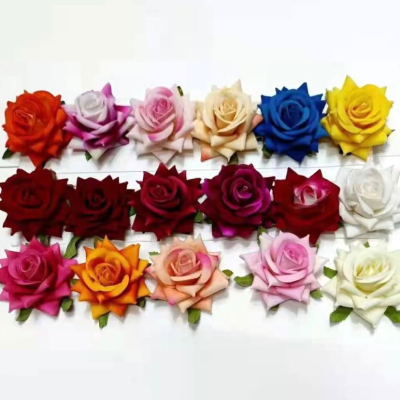 Factory Direct Supply Multi-Color Multi-Petal Curling Pointed Flannel Artificial Rose DIY Bridal Bouquet Decorative Corsage Flower Head