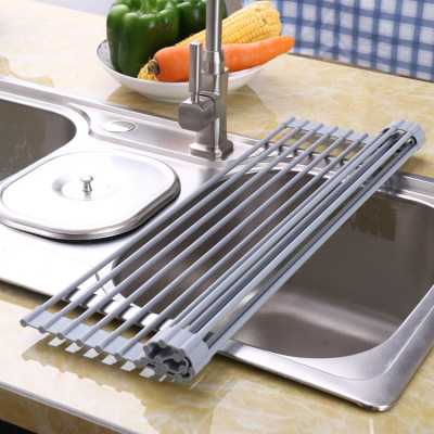 Draining Rack Stainless Steel Folding Kitchen Rack Sink Bowl Chopsticks Bowl Rack Silicone Drainboard