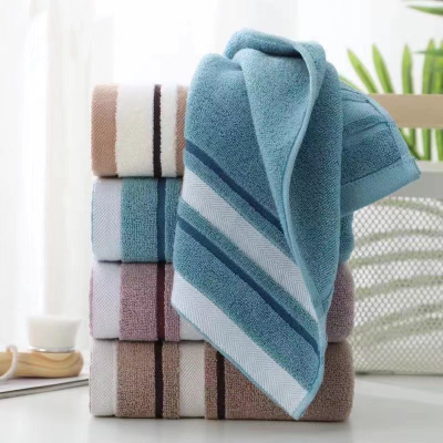 Pure Cotton Household Face Towel Absorbent and Lint-Free Good Product Striped Plain Back Gift Face Wiping Towel