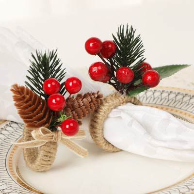 Western Style Christmas Decoration Pine Cone Napkin Ring Emulational Flower Decoration Home Napkin Ring Hotel Napkin Ring Wholesale