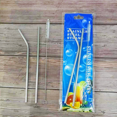 New Stainless Steel Suction Card Straw Set Milk Tea Drink Bar Western Style round Solid Color Straw Set Wholesale