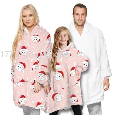 Amazon Hot Sale Christmas Digital Printing Home Winter Thickened Flannel Lambswool Nightgown Blanket Sweater