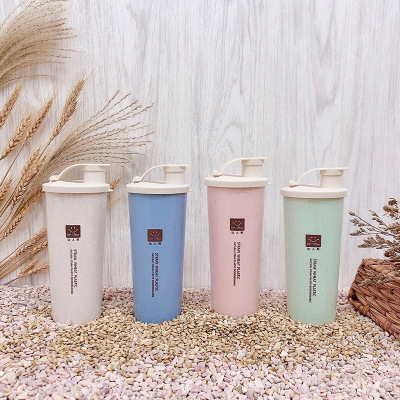 Wheat Straw New 400ml Single-Layer Water Cup Flip Portable Customizable Advertising Gift with Mouth Tumbler