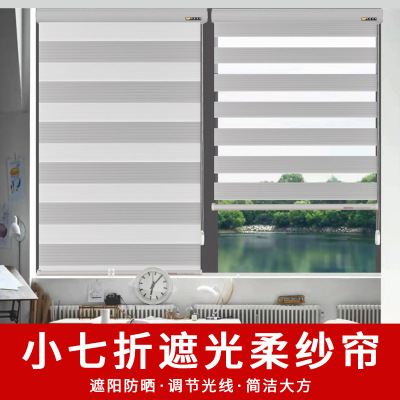 Export Factory Manual Lifting Shading Soft Gauze Curtain Office Living Room Bathroom Bathroom Sun Protection Sunshade Double Roller Blind