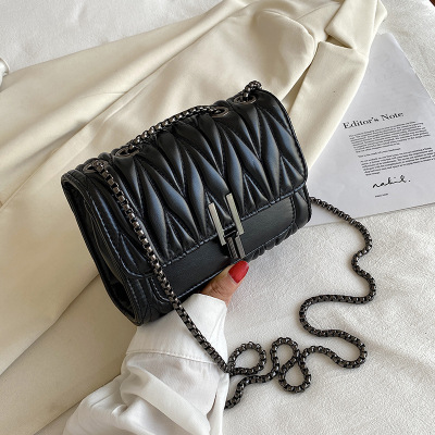 2021 New Korean Style Fashionable Pleated Women's Bag Versatile Chain Chanel-Style One Shoulder Crossbody Bag Women's Small Square Bag