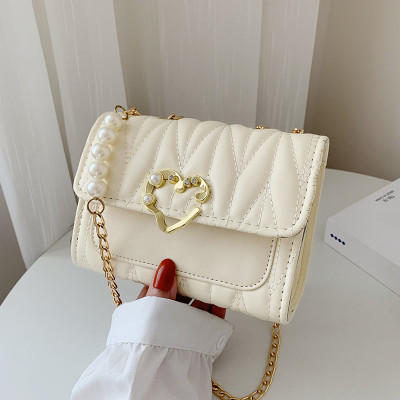 Women's Bag 2021 Autumn New Fashion Simple Textured Sense Solid Color Casual Love Lock Simple Shoulder Small Square Bag
