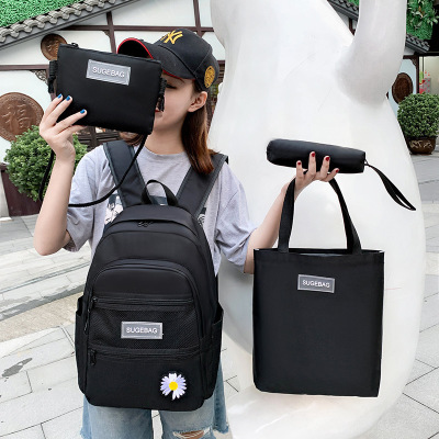 2021 New Korean Style the Campus of Middle School Versatile Middle School Student Schoolbag Female Four-Piece Set Junior High School Student Canvas Backpack