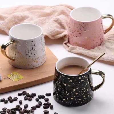 Nordic Ins Ceramic Mug Gold Trend Couple Water Cup Creative Home Personalized Coffee Cup with Cover Spoon