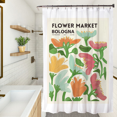 Korean Style Fresh Ins Shower Curtain Bathroom Bathroom Shade Curtain Hand Painted Custom Shower Curtain Factory Direct Sales Wholesale