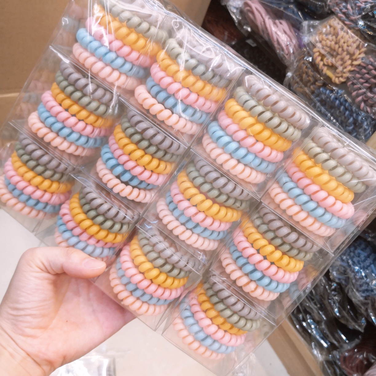 网络爆款电话线头绳混色组合6件套新款头饰独立包装一包12盒