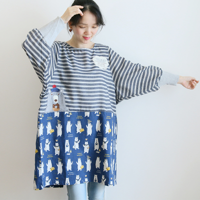 Korean Style Japanese Order Cute Fashion Cartoon Painting Overclothes with Sleeves Bib Antifouling Kitchen Clothes Work Clothes Long Sleeve Apron