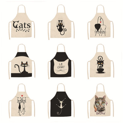 Factory Direct Sales Linen Apron Kitchen Household Apron DIY Custom Apron Cartoon Cat Apron