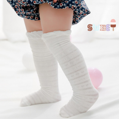 2021 Spring and Summer New Style White Children's Socks Loose Mouth Baby Knee Socks Girl Solid Color Love Stockings 35cm