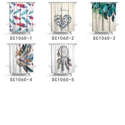 Factory Direct Sales Dreamcatcher Feather Shower Curtain Waterproof Partition Curtain Shower Curtain