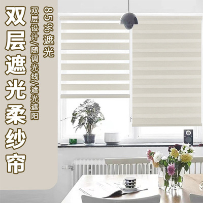 Export Double-Layer Lifting Shading Soft Gauze Curtain Office Sunshine Room Living Room Bathroom Sun Protection Louver Soft Gauze Curtain