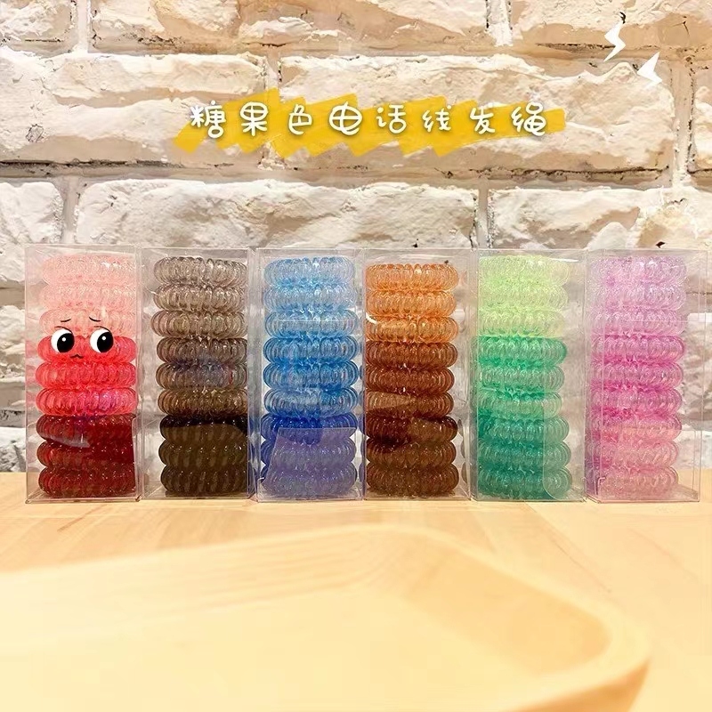 网络爆款糖果色电话圈头绳渐变色9件套装头饰一包12盒