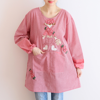 Korean Style Cute Fashion Oil-Proof Bib Overclothes Baking Floral Coffee Shop Painting Work Clothes Long Sleeve Apron