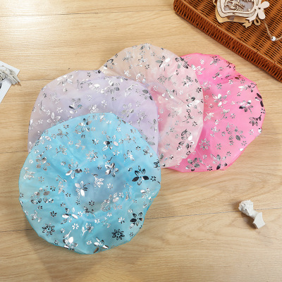 Fashion Korean Style Bronzing and Silver Plating Double Layer PEVA Waterproof Shower Cap Creative Lace Bandeau Double Layer Headgear