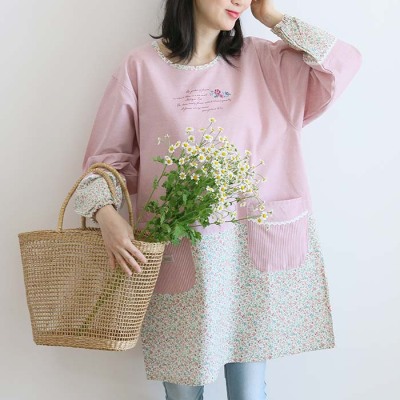 Korean Style Idyllic Fashion Oil-Proof Bib Overclothes Baking Floral Cafe Painting Work Clothes Long Sleeve Apron