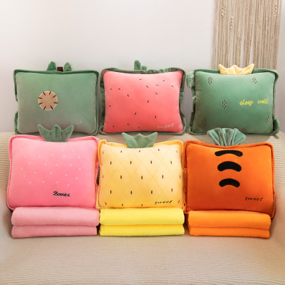 Creative New Vegetable and Fruit Airable Cover Plush Toy Pillow Hand Warmer Three-in-One Multifunctional Flannel Blanket