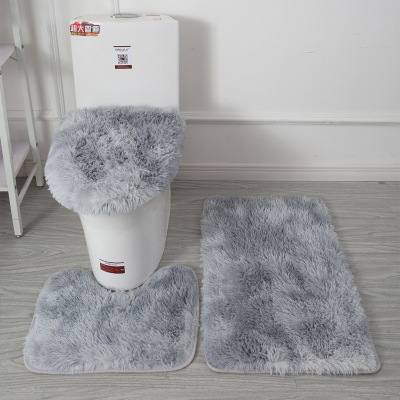 Tie-Dyed Long Wool Carpet Plush Toilet Three-Piece Non-Slip Floor Mat Bathroom Absorbent Set Cross-Border Amazon Hot Sale