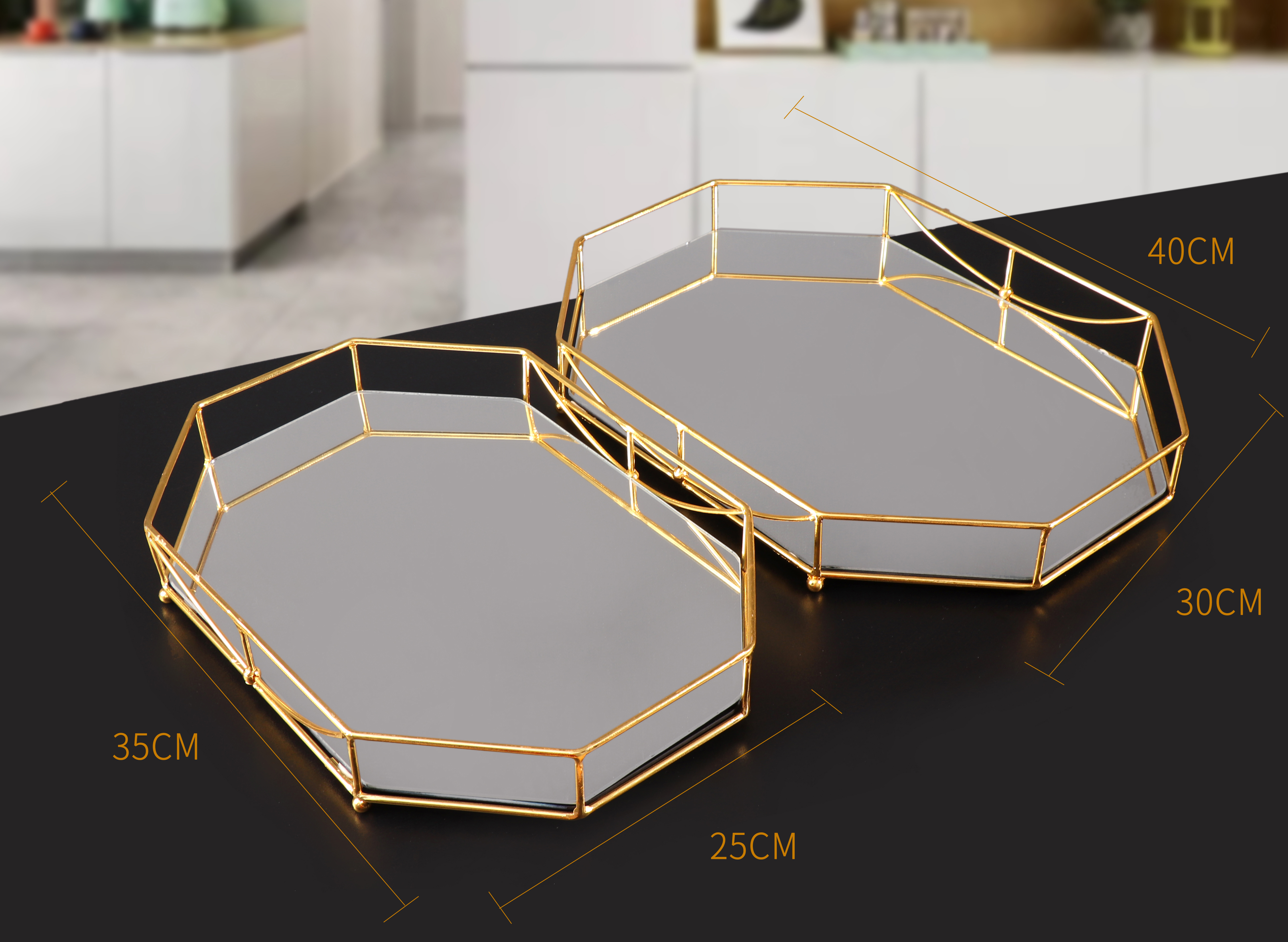 家居饰品摆件轻奢桌面梳妆台摆设镜面托盘香水化妆瓶收纳镜面托盘