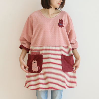 Adult Cute Cartoon Autumn and Winter Warm Apron Plush Homewear Overclothes Bib Antifouling Kitchen Long Sleeve Apron