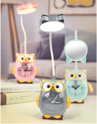 Factory Direct Sales Cute Owl Led Beauty Light Alarm Clock Small Night-Light Table Lamp USB Rechargeable Desk Lamp