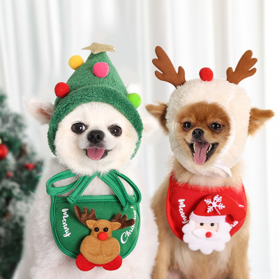 Dog Cat Pet Christmas Hat Saliva Towel Bib Teddy/French Bulldog Pomeranian Autumn and Winter Clothes Decoration Supplies