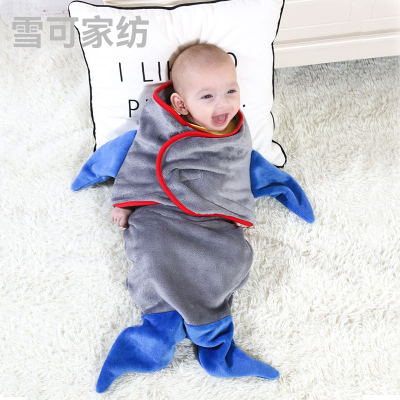 Cartoon Shape Baby Blanket Flannel Baby Swaddling Shark Wrap Blanket Mermaid Sleeping Bag Customized