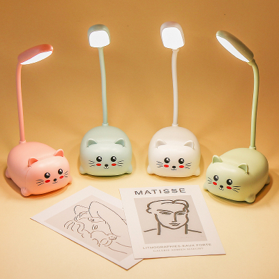USB Fan Cute Kitten Table Lamp Foldable Desktop Cartoon Student Led Study Lamp Eye Protection Portable USB
