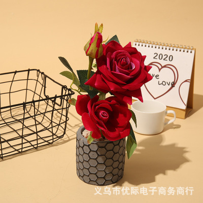 Artificial Flower Artificial Rose Living Room Furnishings Wedding Flower Bouquet Decorative Restaurant Decoration Artificial Potted Wholesale