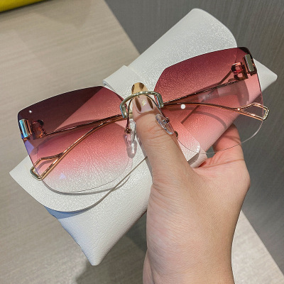 B's Korean-Style Frameless Ocean Sunglasses Women's Slimming Plain Metal Large Frame Sun Glasses Women's UV Protection