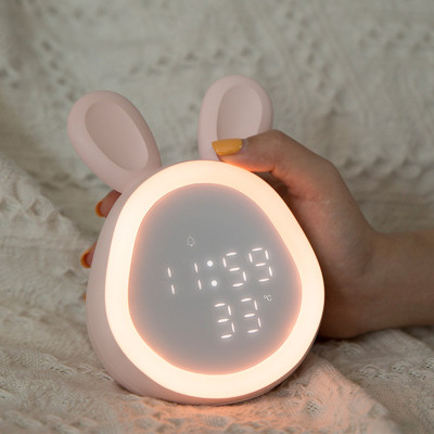 Cute Time Rabbit Alarm Clock Charging LED Luminous Digital Clock with Light Children Student Cartoon Mini Program Electronic Clock