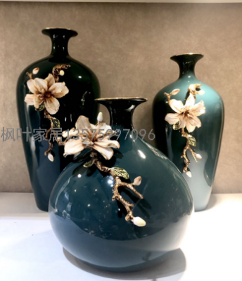 Ceramic Enamel Crafts Vase Desktop Dried Flower Ornaments Antique Shelf Living Room Decorations Flower Arrangement American Furnishings
