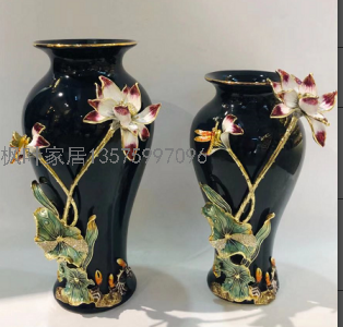 Ceramic Enamel Crafts Vase Desktop Dried Flower Ornaments Antique Shelf Living Room Decorations Flower Arrangement American Furnishings