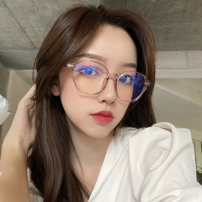 2021 New Korean Style Polygonal Glasses Frame Women's Ins Anti-Blue Light Myopia Glasses Frame Internet Celebrity Transparent Plain Glasses