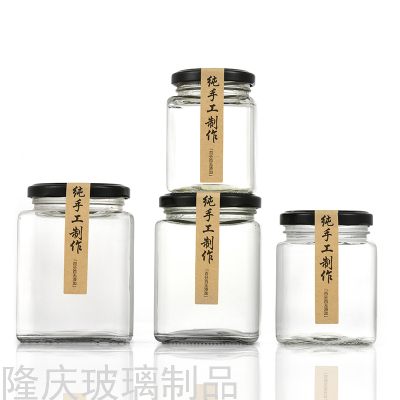 Factory Wholesale Square Honey Glass Bottle Sealed Jar Pickles Bottles 200ml Pear Paste Bottle Cans Fire Extinguisher Bottles 500ml