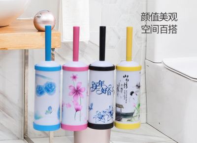 Factory Direct Sales Toilet Brush with Holder White with Printed Pattern Plastic Cleansing Brush Toilet Brush Set Toilet Brush Set