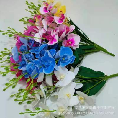 Artificial Flower Tape Phalaenopsis Five Fork 20 Head Home Living Room Decoration Put Bouquet Flowers and Plants