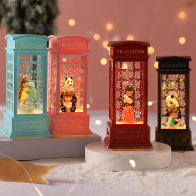 Luminous Storm Lantern Interior Water Injection Telephone Booth Storm Lantern Desktop Decoration Cartoon Small Oil Lamp Layout Decorative Gift