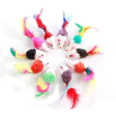 Cat Toy Colorful Tail Sounding Mouse Plush Cat Teaser Toy Cat Toy Simulation Little Mouse Pet Self-Hi Toy