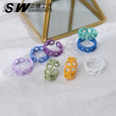 Cross-Border Design Niche Color Ring Creative Hollow Personalized Index Finger Ring Maca Dragon Tide Ring Candy Color Jewelry